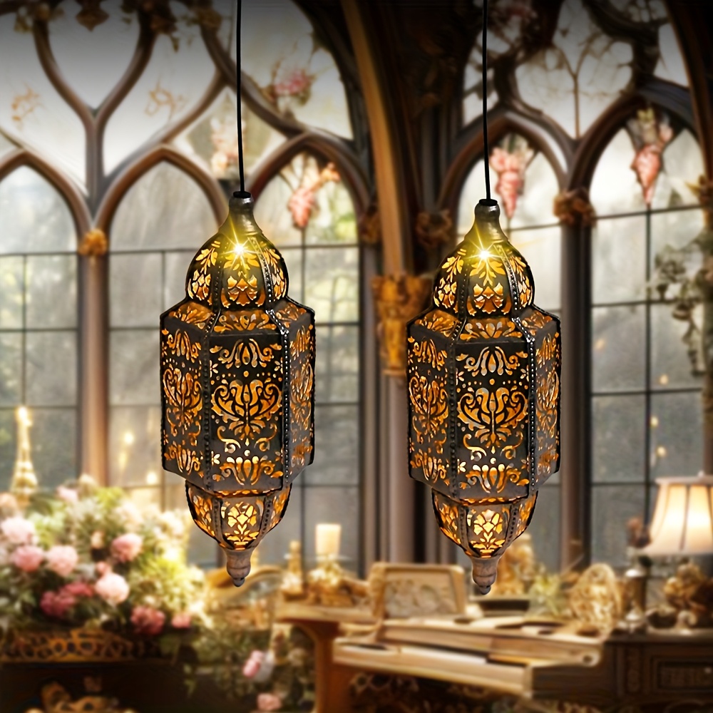 2 1pc solar lantern moroccan style ip65 berg metal semi buried chandelier button control detachable   lawn light nickel battery powered outdoor statue light ideal gift for mom