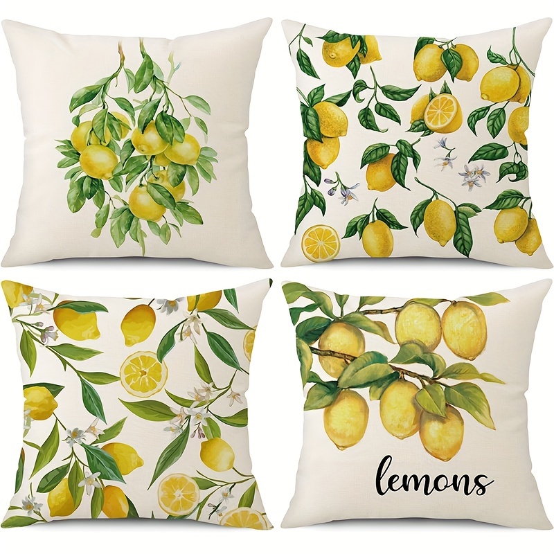 

4 Pcs Lemon Tree Print Pillow Covers - 45cm/17.7inch - Hand Wash Only - Zipper Closure - Home Decor - Sofa Throw Pillows - Cotton Blend Fabric