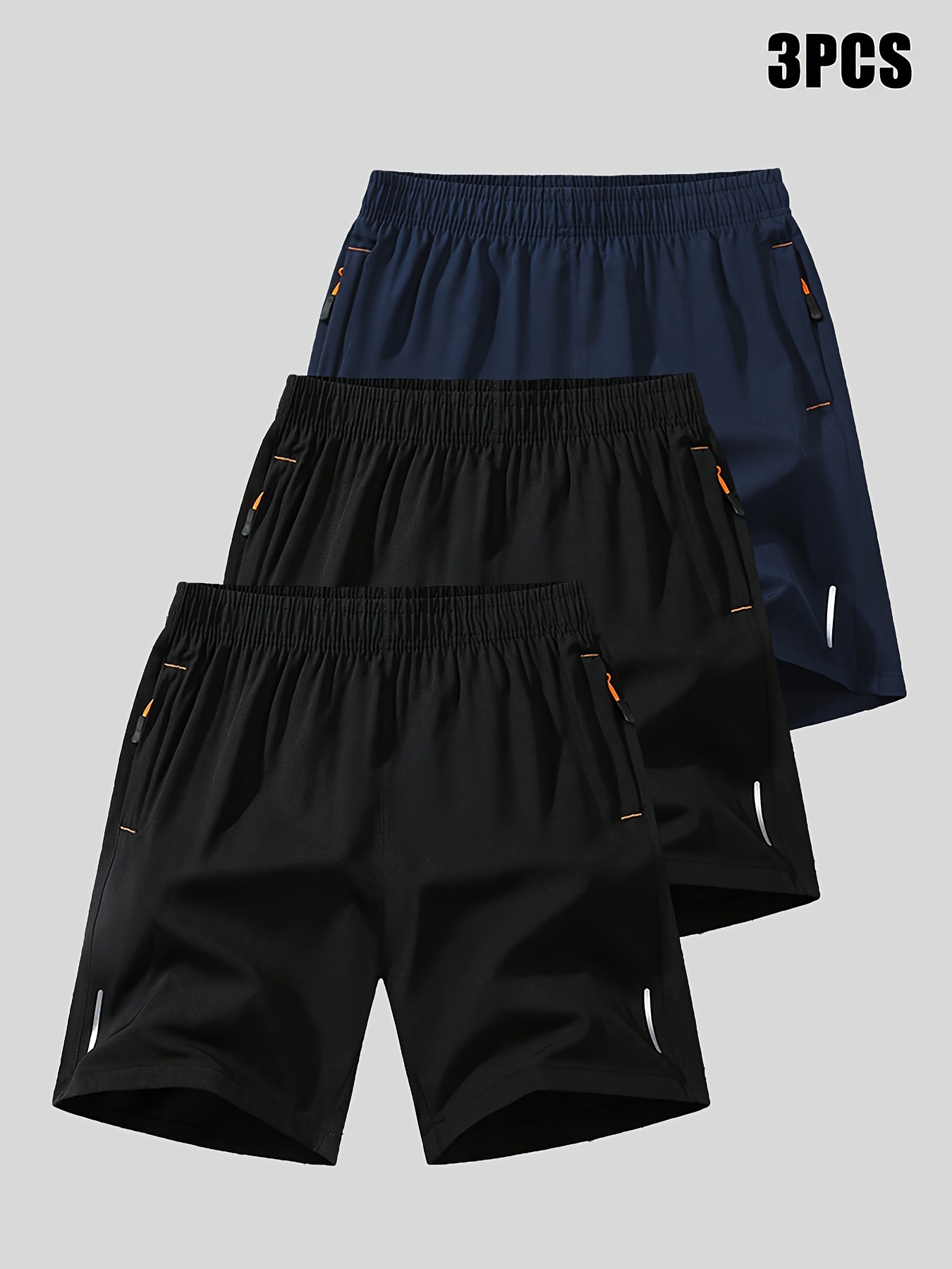 objektbild 3-pack Herr Sommarshorts för Fritid - Elastisk Dragsko i Midjan, Lätt och Andningsbart Tyg, Lös Passform med Fickor för Simning, Surfing, Strand & Utomhusaktiviteter (Svart/Marinblå/Mörkgrå)