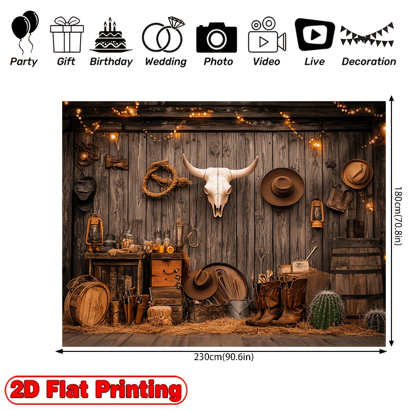 TEMU Banner da stampa 2D piatto, 2D piatto - 2D piatto, 2D piatto - Banner da stampa 2D PIATTO, 1 pz Sfondo cowboy western - Sfondo fotografico in