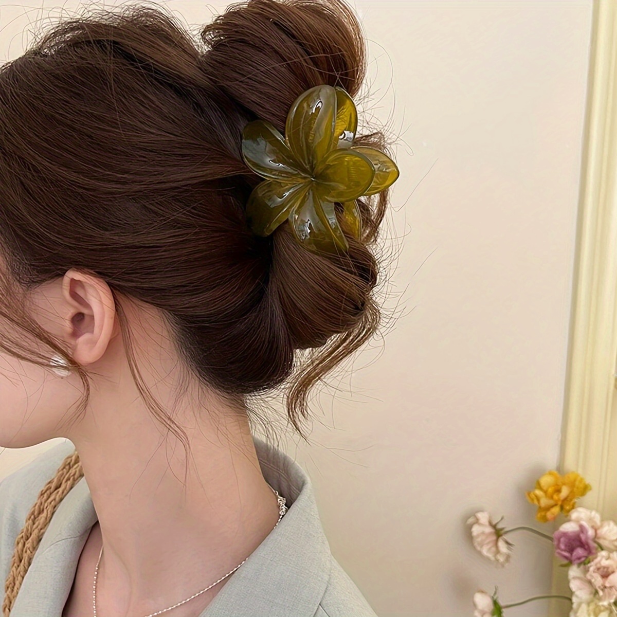 6 Stück Retro-Haarspangen Aus Acryl – Elegant, Mit Federdesign, In Verschiedenen Marmor-Farben