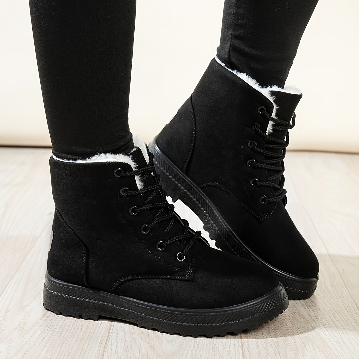 Women' Color Short Boots, Casual Lace Up Plush Lined Boots, Comfortable Winter Ankle Boots