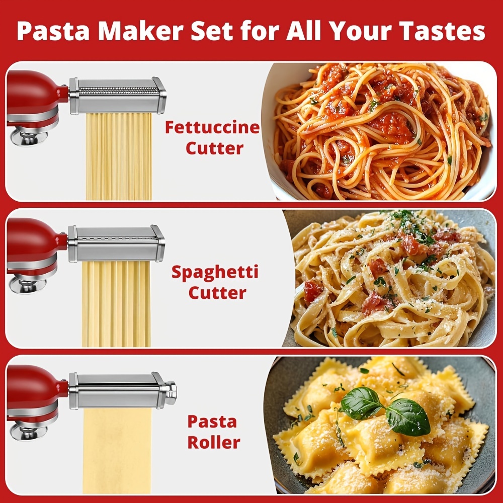 3pcs stainless steel pasta maker attachment set for     noodle roller spaghetti   cutters machine not included details 6