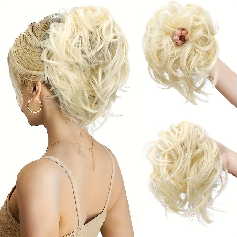 TEMU Stylish And Full-bodied Scrunchie Ponytail Extension Made From Heat-resistant Synthetic Hair, Featuring Blonde Highlights, Perfect For A Messy