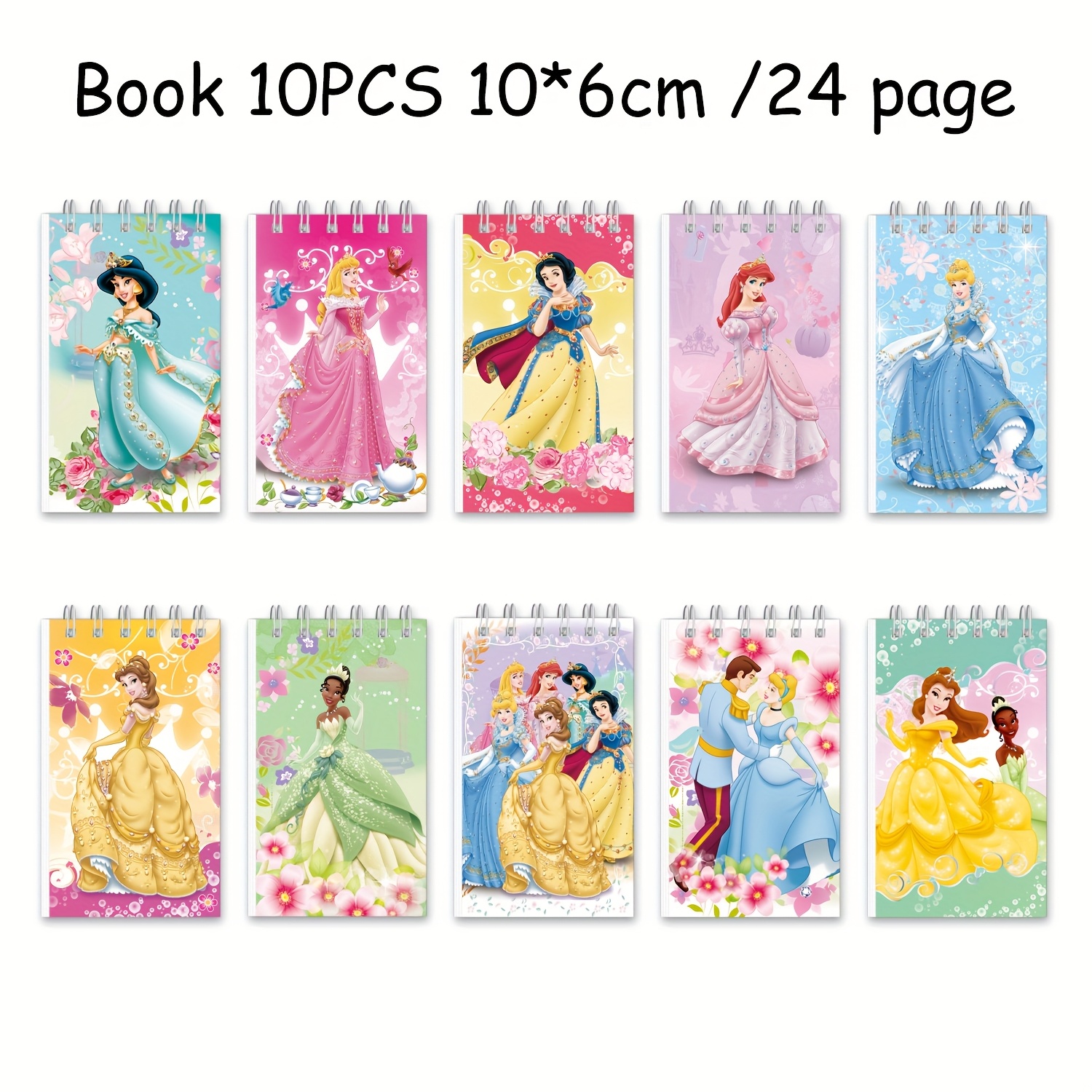 TEMU 10pcs, Princess Notebooks, Cute Cartoon Design, Party Stenographer Notebooks, Pocket Notebooks, Cartoon Themed Journals For Office Use, Ideal
