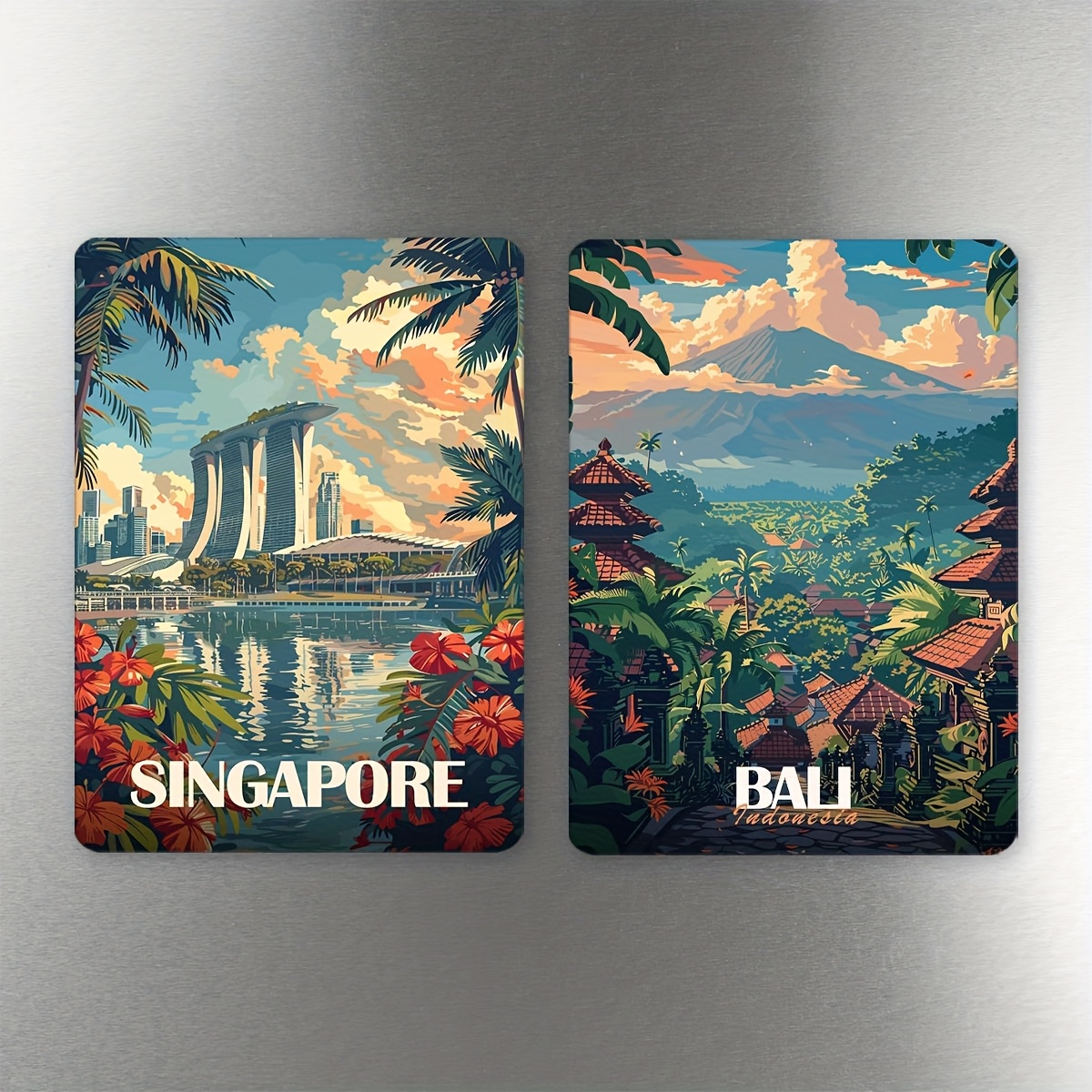 TEMU 2pcs/set, 2d Flat Print, Modern Art Design, Bali Singapore Magnet Stick Set, Special Gifts, Creative Refrigerator And Door Surface Decoration,