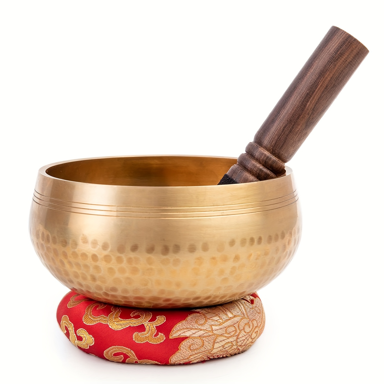 

Elegant 13cm Handcrafted Brass Singing Bowl With - Deep Design For Mindfulness & Meditation, Decorative Red Cushion Included, Meditation Accessories