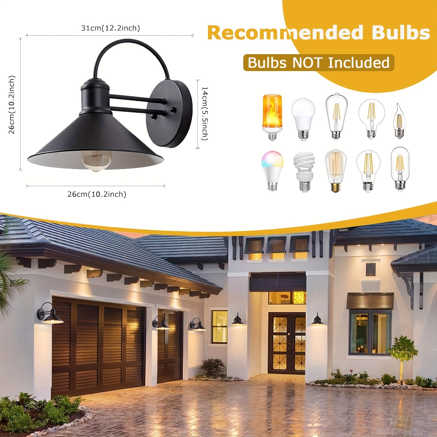 

Light Outdoor Wall Sconce, Black , Outdoor Lighting Modern, Wall Lighting, Porch Light, Front Porch, Patio, Outdoor (bulb Not Included)