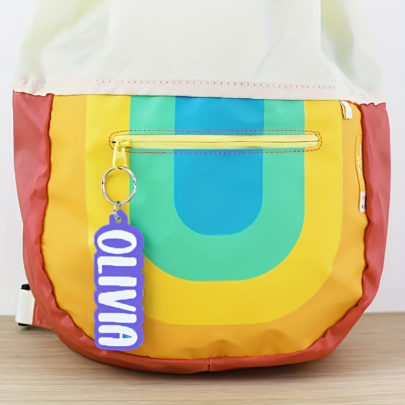 TEMU 3d Custom Acrylic Keychain | Personalized Double-layer Name Pendant | Vibrant "" Design In Purple, Mint Green & Yellow | Bags, Halloween &