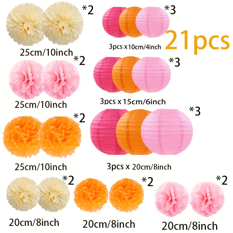 Image of 21pcs Traditional Chinese Paper Lanterns - Pink & Orange Hanging Party Decorations With Round & Bell-shaped Cutouts, Bulk For Weddings, Birthdays, Home, Classroom Parties (no Needed)