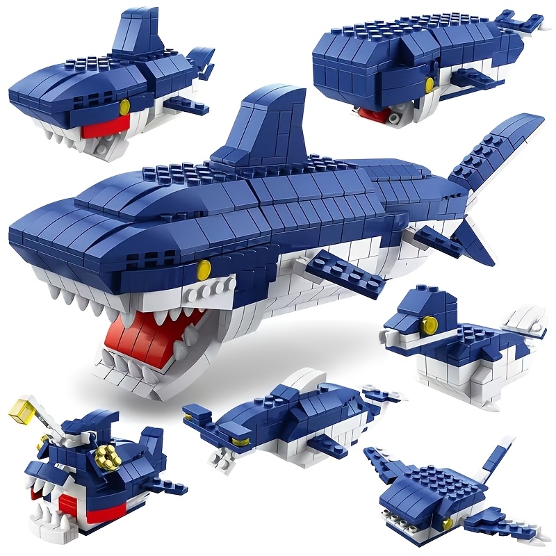 1000pcs 6in 1 High Difficulty Building Blocks Kit, Diy Assembly Shark Model, Home Bedroom Decoration, Perfect Gift For Birthday, Children's Day, Halloween, Thanksgiving And Christmas