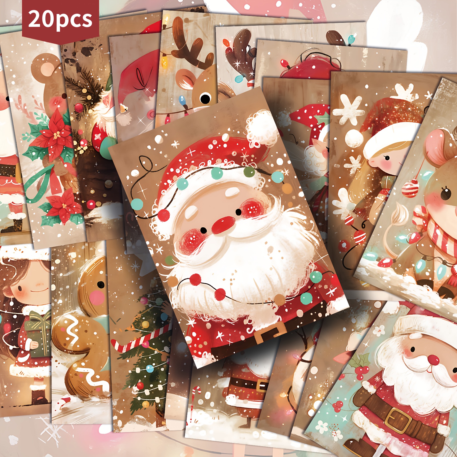 TEMU 20 Pack Asstss Vintage Santa Claus Paper Postcards - 4x6 Inch Christmas Pages Suitable For Junk Journals, Collectible Pinup Cards With Classic