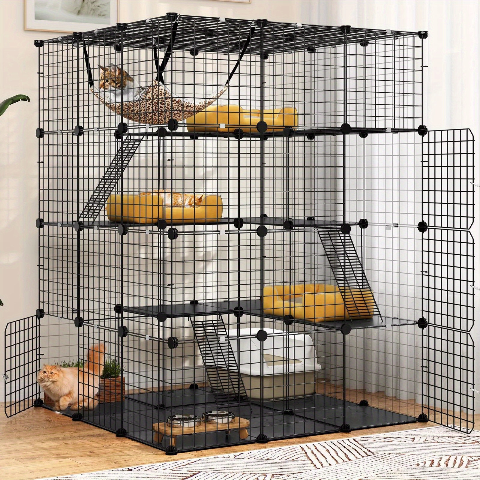 

4 Tier Cat Cage Large Enclosures With Detachable Metal Wire Crate Kennels Indoor/ Outdoor Small Fence For 1- , Diy Pet Crate Playpen