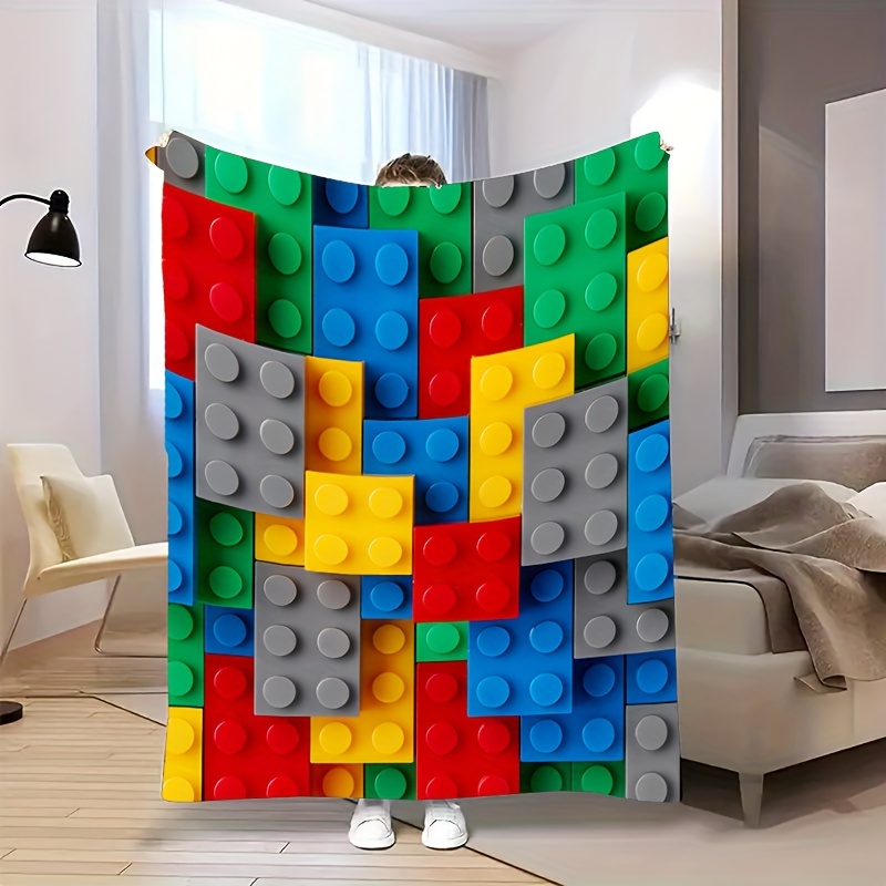 

Contemporary Decor Throw Blanket With Building Blocks Print - Machine Washable, Quilted Knit For Couch, Sofa, Office, Bed, Camping, Travel, Polyester Throw - Digital Printing, 1pc