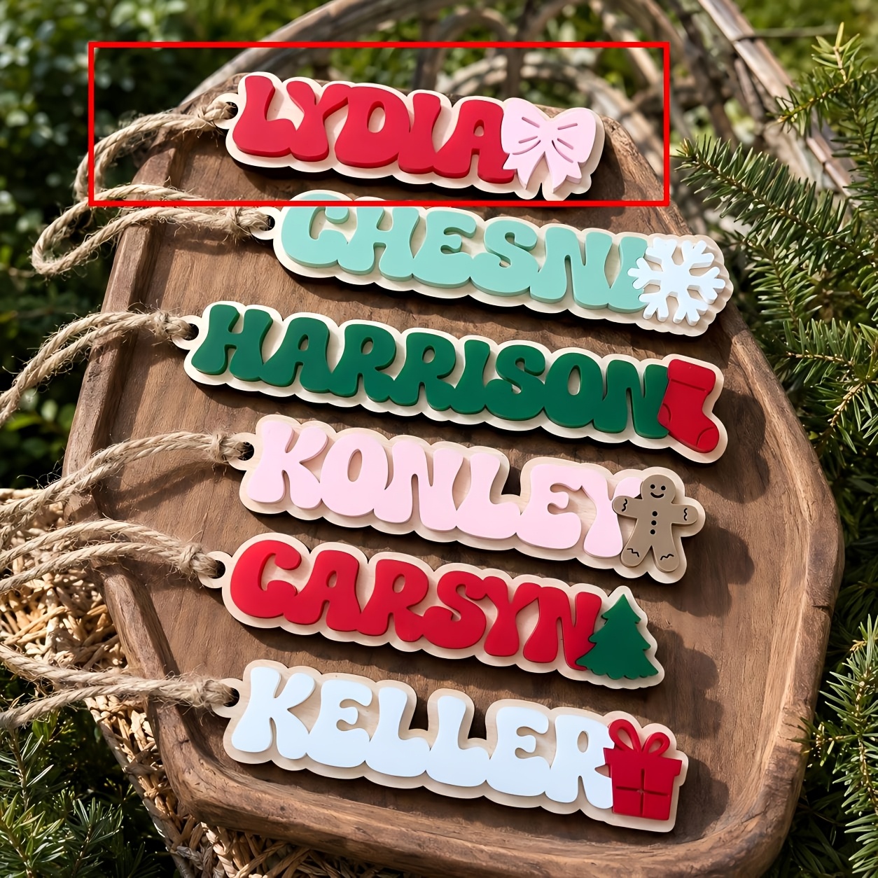 TEMU Premium Personalized Christmas Name Ornament, Custom 3d Acrylic And Wood Tag With Holiday Icon, Handcrafted Double-layer Keepsake For Tree And