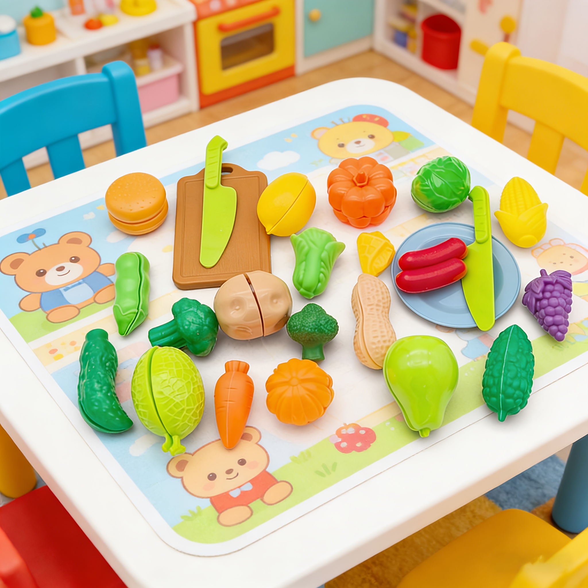 Niurome Set De Cocina De Juguete 45 Piezas – Frutas Y Verduras De Plástico Sin BPA, 3 En 1, Regalo Educativo Para Niños De 3 A 7 Años