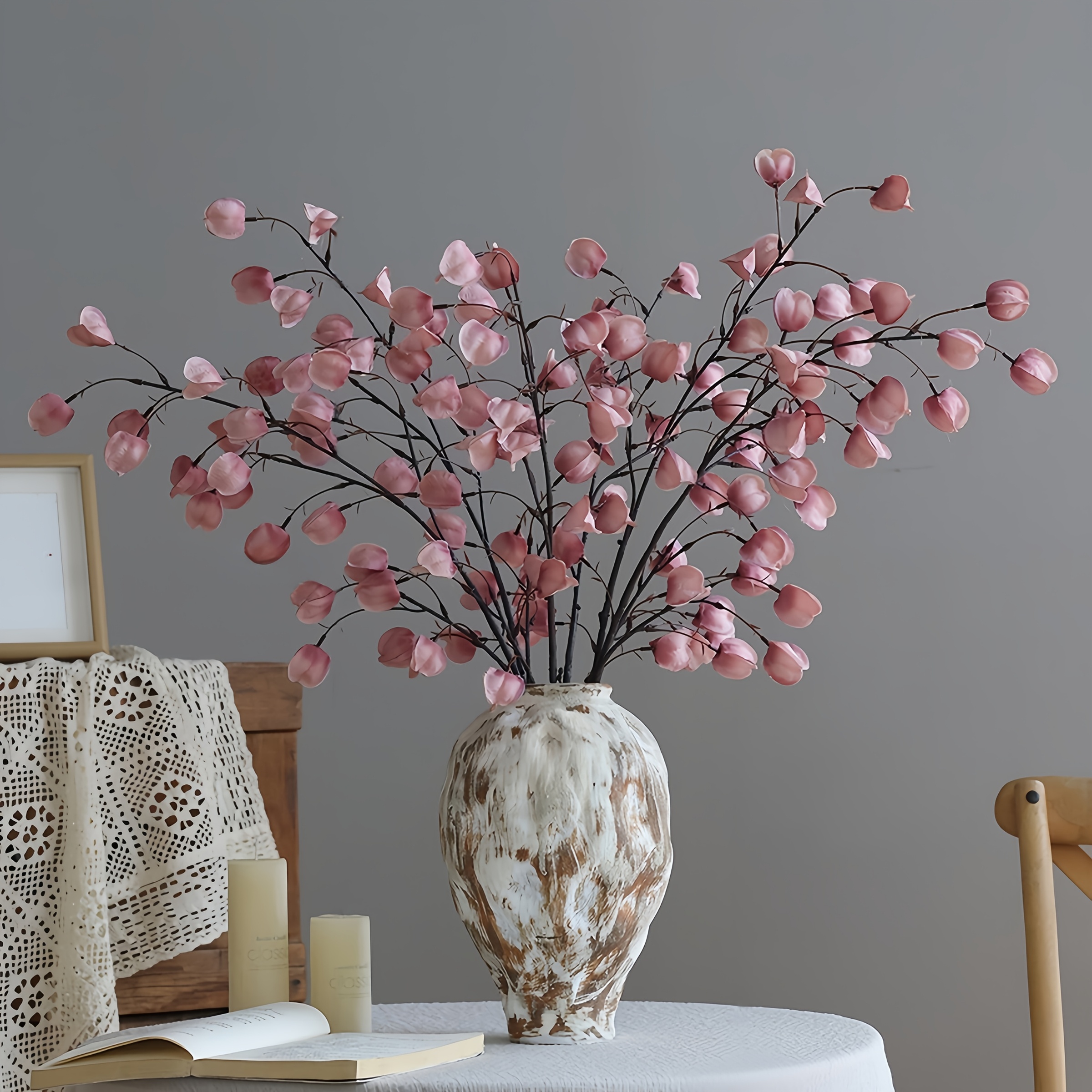 6pcs Artificial Lantern Flowers, Leafless, Simulated Lantern Bouquet, Pe Material Artificial Flowers, Faux Plants, For Wedding Decorations, Christmas Halloween Decor