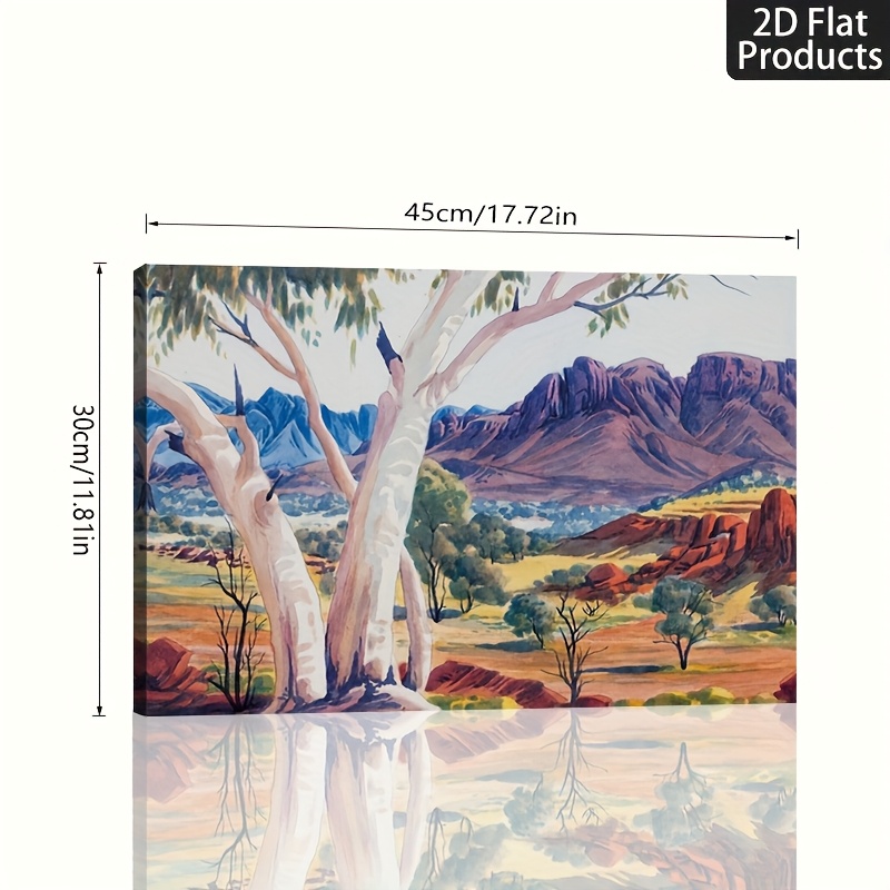 TEMU 2d Flat, 1pc Namatjira "looking West, Spring " Framed Canvas Wall Art - Landscape, Wood Frame & Wrapped Canvas Suitable For Office Decor, Modern