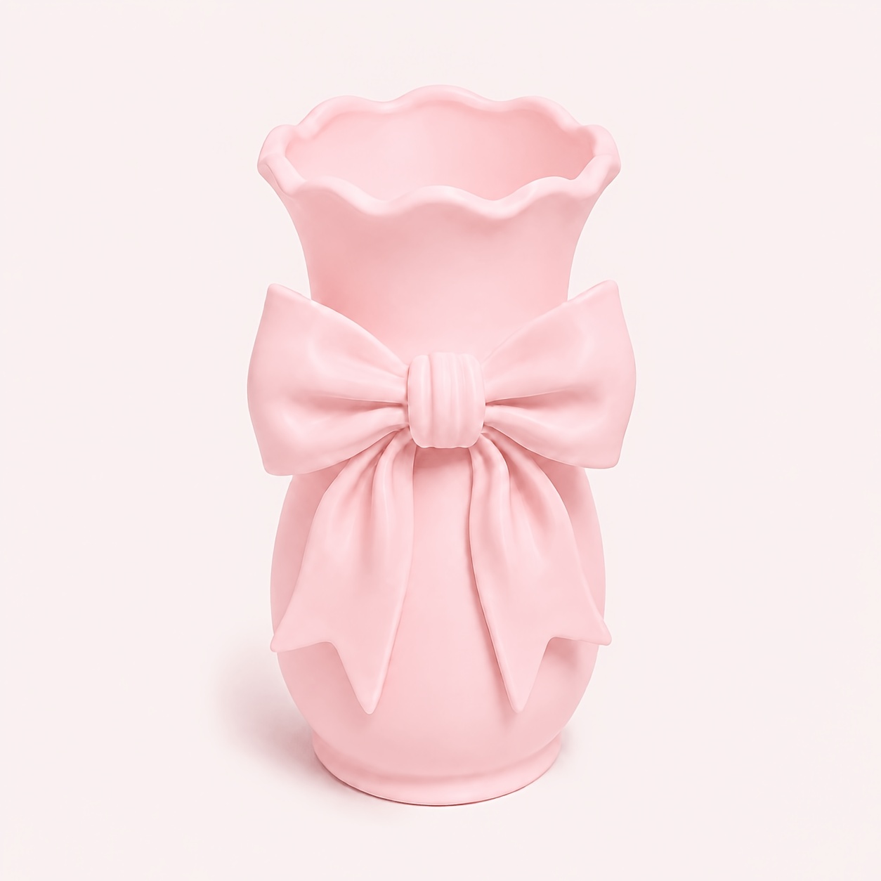 TEMU 1pc Sweet Bowknot Wavy Rim Multifunctional Decor Vase, Flower Vase& Desktop Makeup Brush Holder, Cute Girly Vanity Pen Organizer, Bedroom Table
