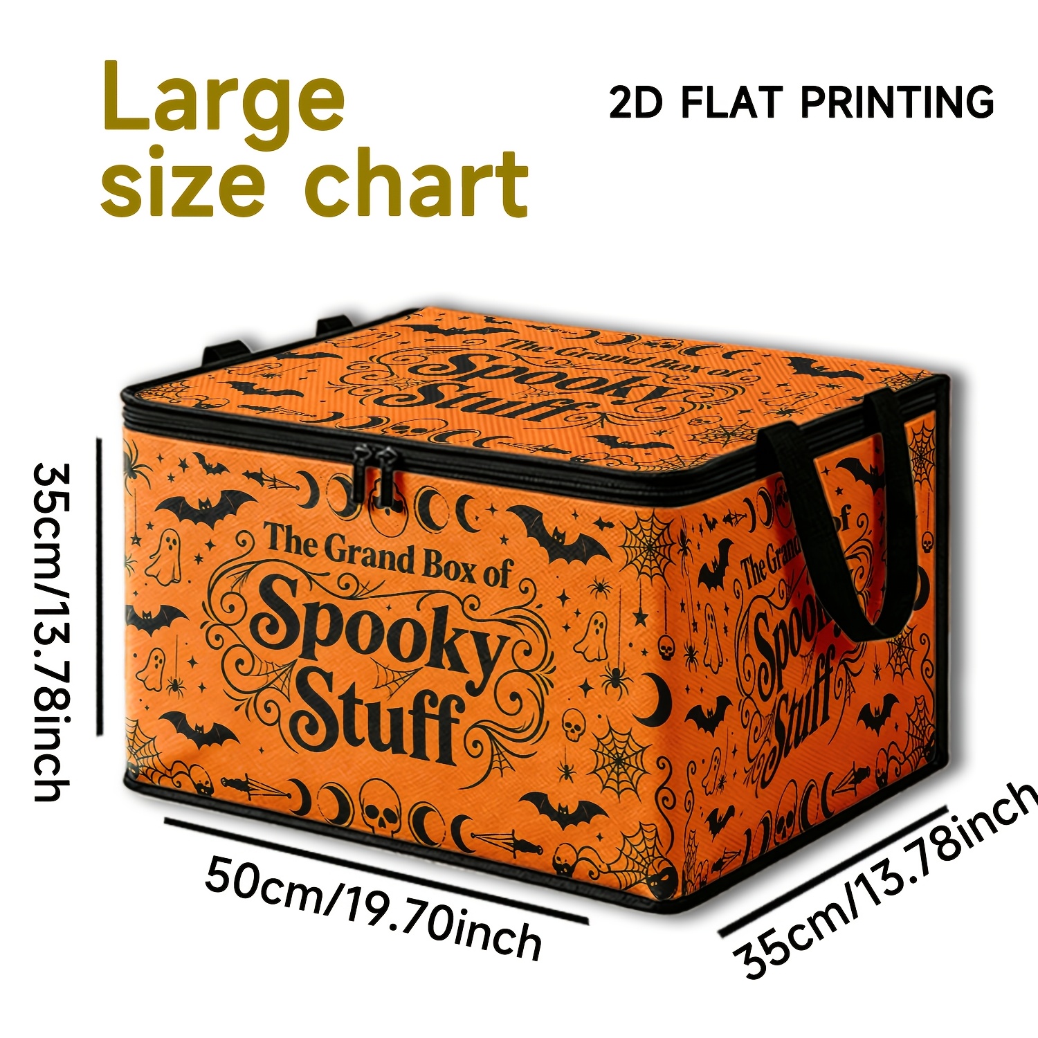 TEMU 1pc Halloween Spooky Stuff Retro Printed Fabric Storage Box. Suitable For Storing Halloween Decorations, Holiday Attire, Miscellaneous Items,
