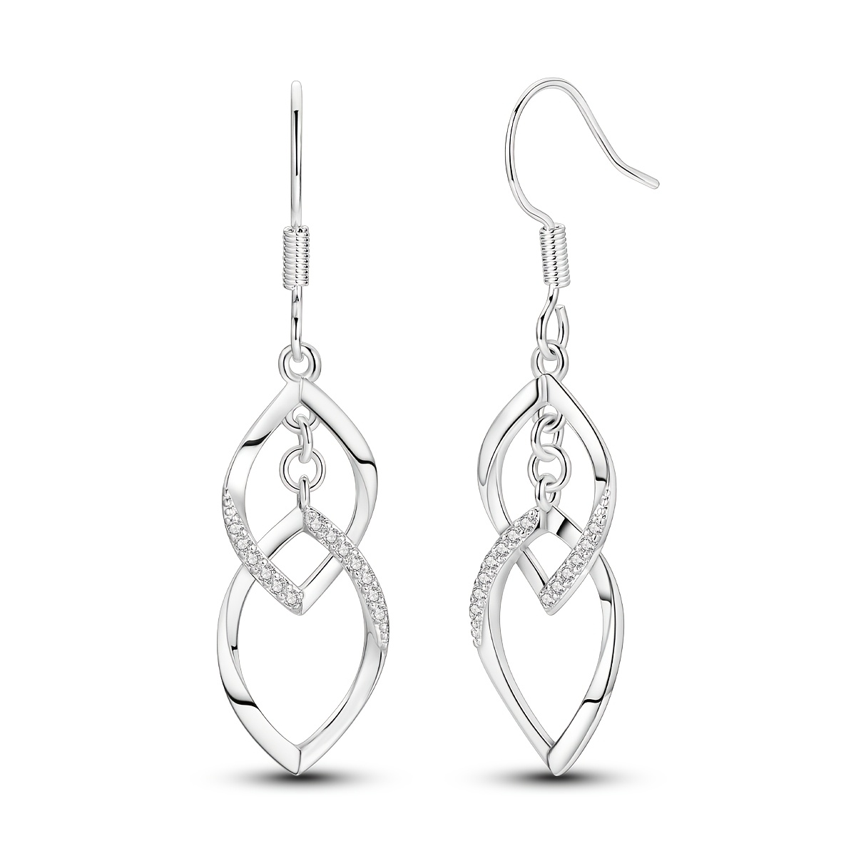 Platinum Plated Geometric Rhombus Shape Hook Earrings