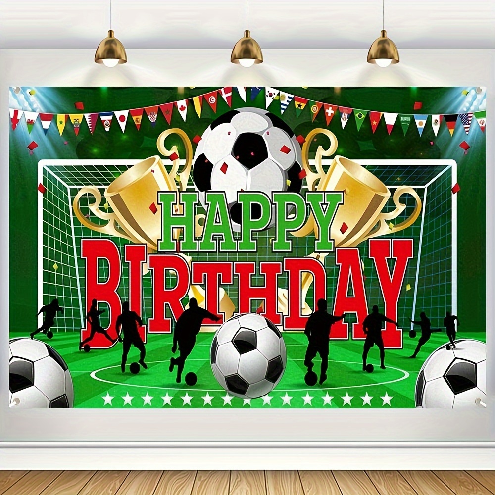 

1pc Party Backdrop Sports Themed Party Decoration Soccer Happy Birthday Banner Wall Hanging Decor Photo Background For Holiday Birthday Party Supplies