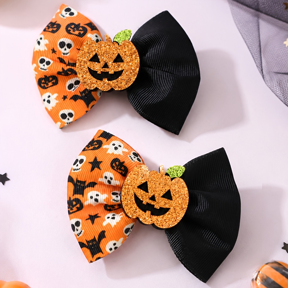 TEMU 2pcs Pinces à Cheveux Délicates pour Halloween, Clips de Cheveux Mignons Araignée et Décor de Citrouille, Barrettes à Cheveux Étincelantes et
