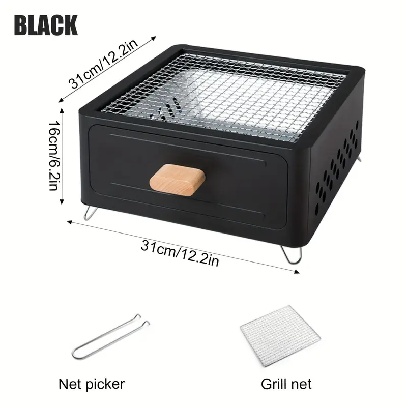 west tune outdoor square charcoal grill with drawer portable multi purpose wooden barbecue stand for camping picnics outdoor activities ideal for grilling iron painted Product details 8