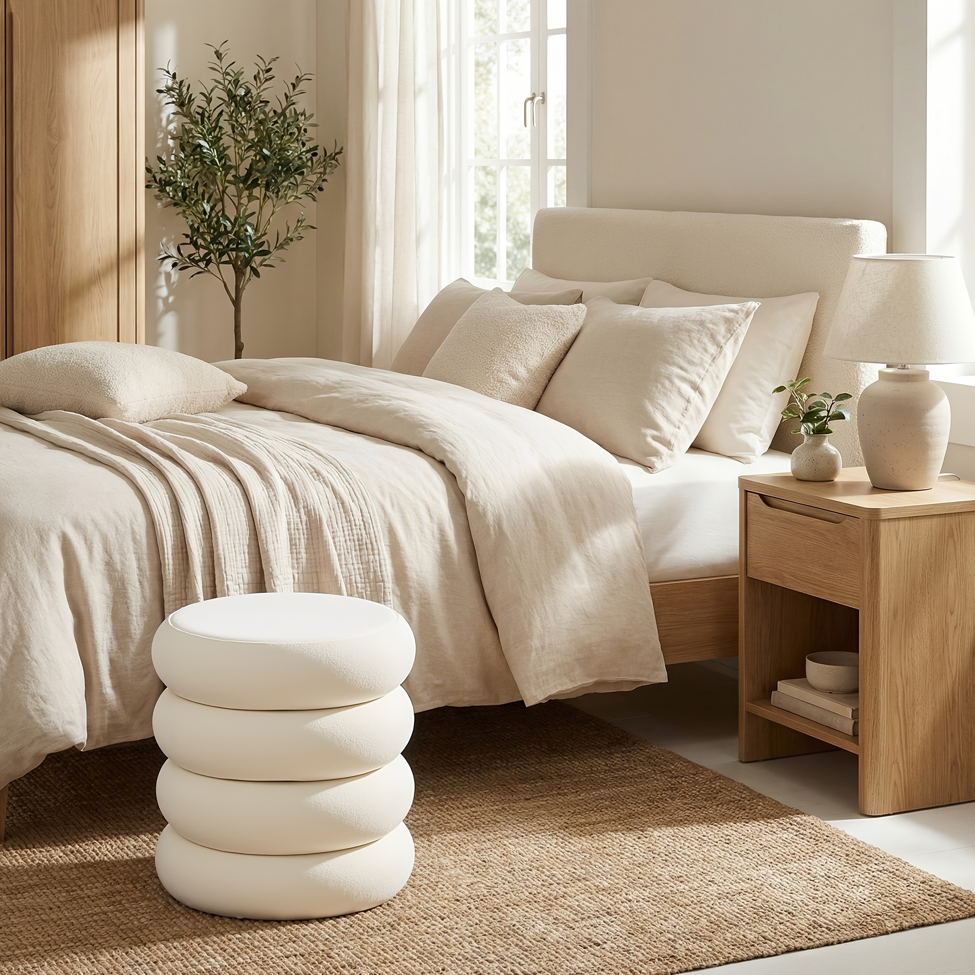 Image of Vanity Stool, Stool With Storage, Round Stool, Upholstered Stool, Footstool, Lid Removable, Living Room Bedroom Hallway, Easy Assembly, 43 X 47cm, Fleece