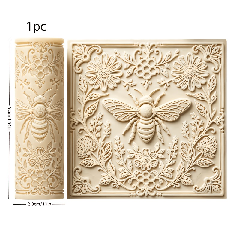 Bee Texture Roller 1 - Včelí tematický nástroj z plastickej hliny s včelím vzorom a raziacou tyčinkou, vhodný pre mäkkú keramiku, keramiku, výrobu šperkov,