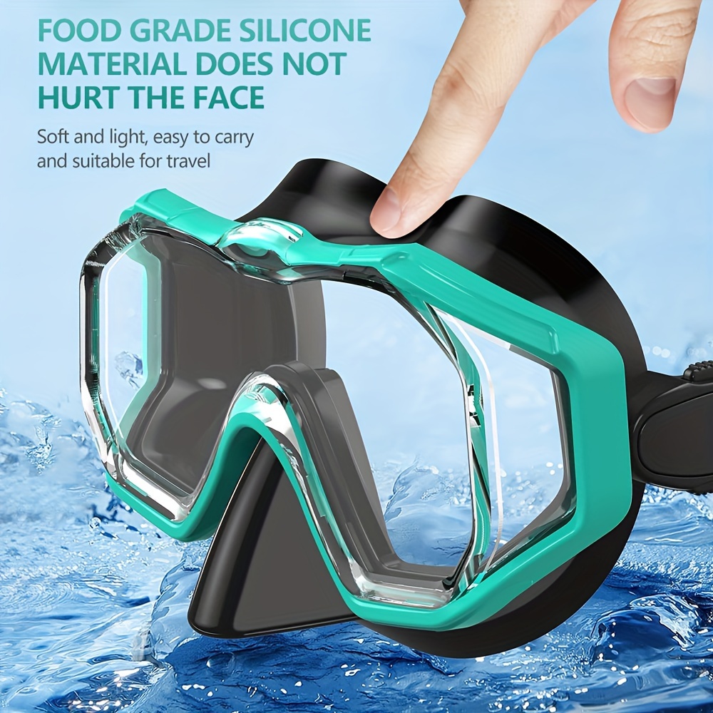 1pc Tri-Fin PC Lens Panoramic Wide Angle Adult Silicone Snorkeling Mask, Swimming Goggles, Leakproof, Easy Adjustment, Suitable for Snorkeling and Swimming Training