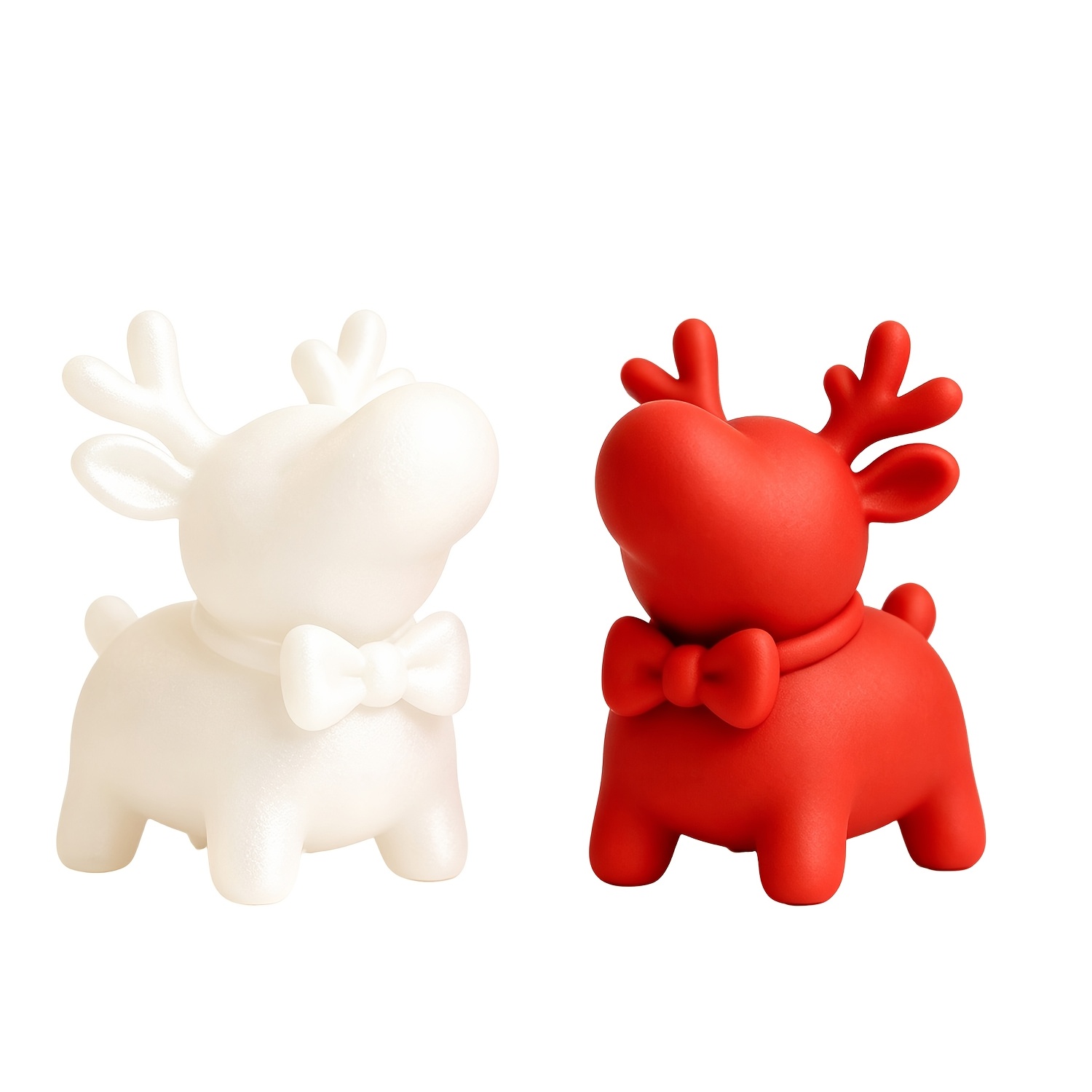 TEMU 2pcs 2pcs Pack Christmas Reindeer Figurines - Cute Cartoon Deer Statues With Antlers & Suitable For Shelf Table Fireplace Mantel Decor, Plastic