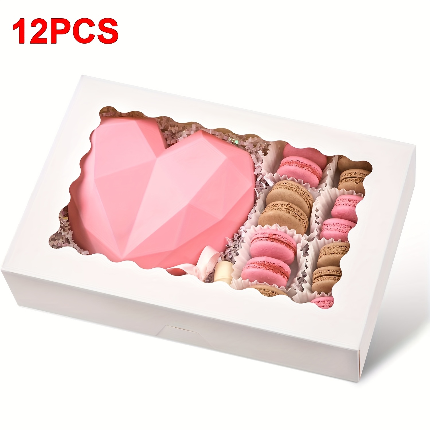E-shop 12 Stück Auto-Popup 12 x 8 x 2,5 Zoll Bäckerei Boxen Keksboxen mit Fenster, Weiße Süßigkeit Box für Schokoladenüberzogene , Kakaobomben, Donuts,