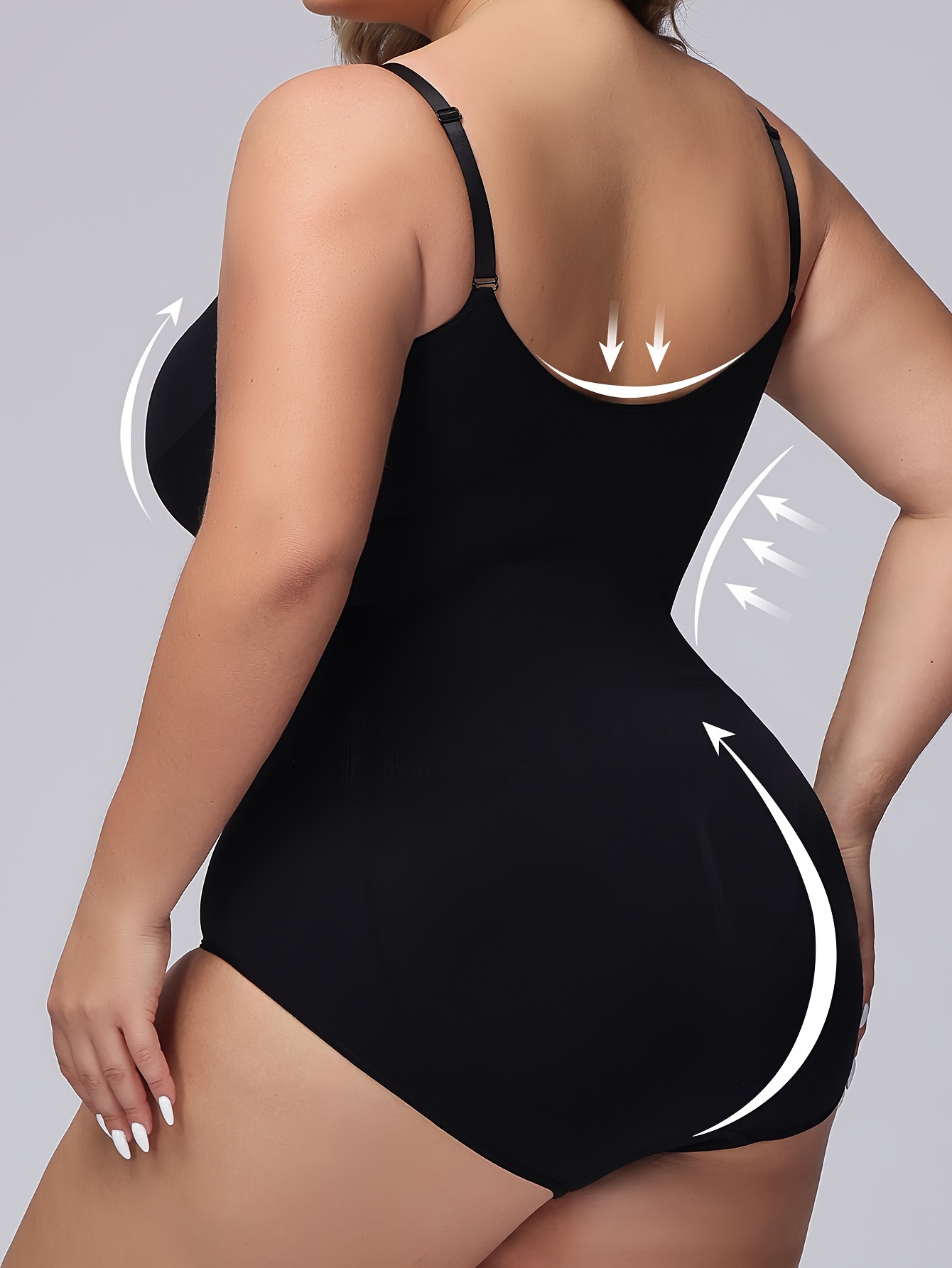 Women's Plus Simple Shapewear Bodysuit, Plus Size Solid Seamless Tummy Control Slimming Adjustable Body Shaper