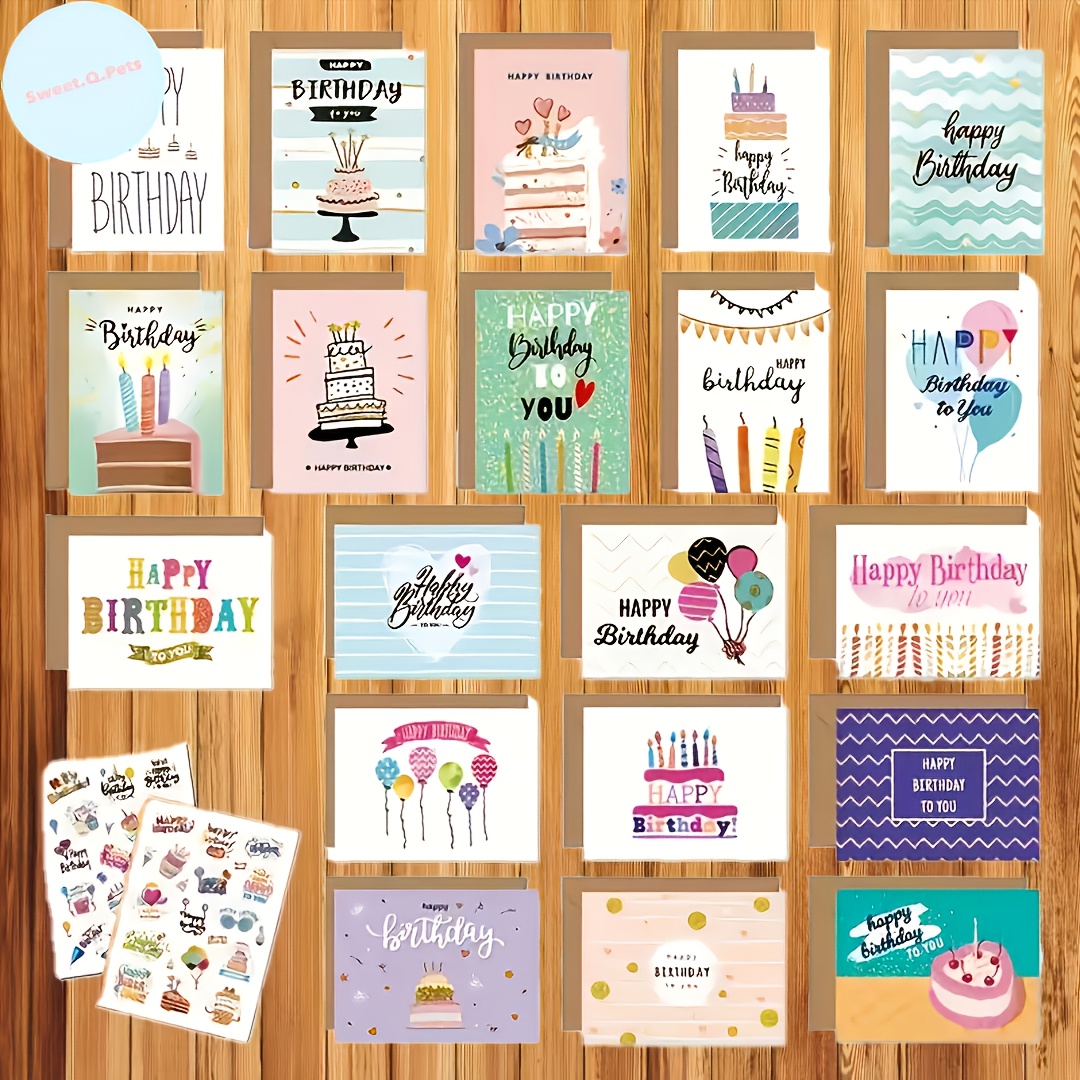 TEMU 20 Birthday Cards With 12*9 Envelopes, Blank Birthday Cards For Men And Women, Birthday Greeting Cards For And Small Businesses , Featuring 20