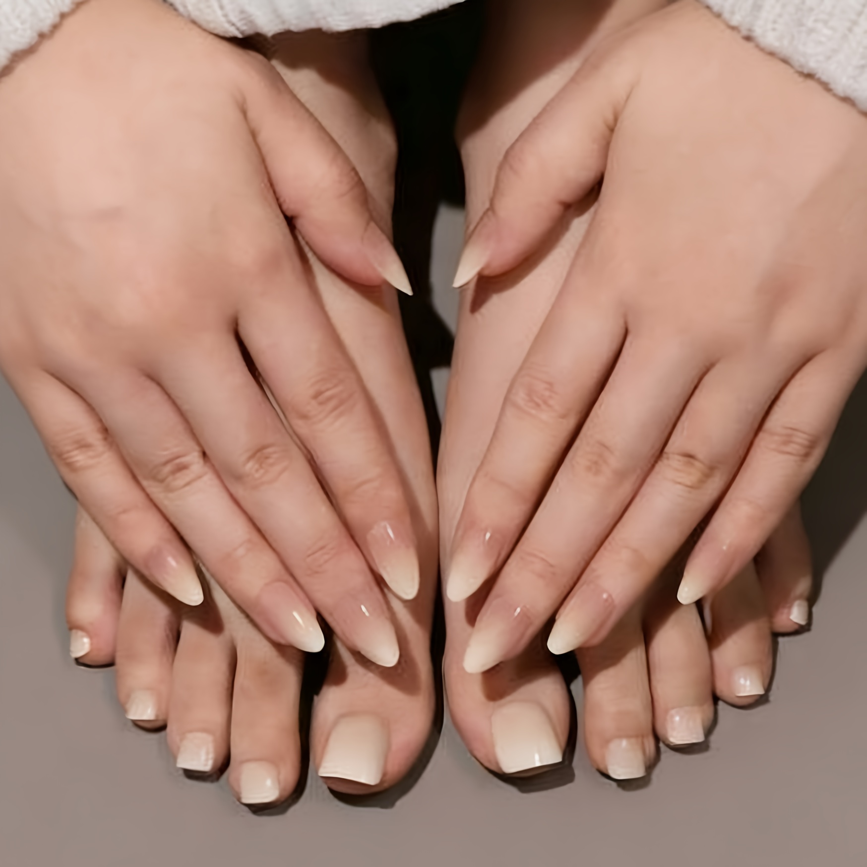 2 sets 48pcs   skin tone and white gradient toenails and   white gradient tip false nails white gradient short square false nails pink false nails shiny false nails acrylic false nails womens nail art decorations