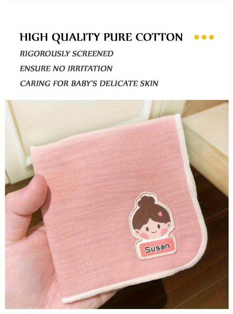 3pcs soft absorbent gauze handkerchiefs for   breathable natural material with cute cartoon designs custom name option   details 6