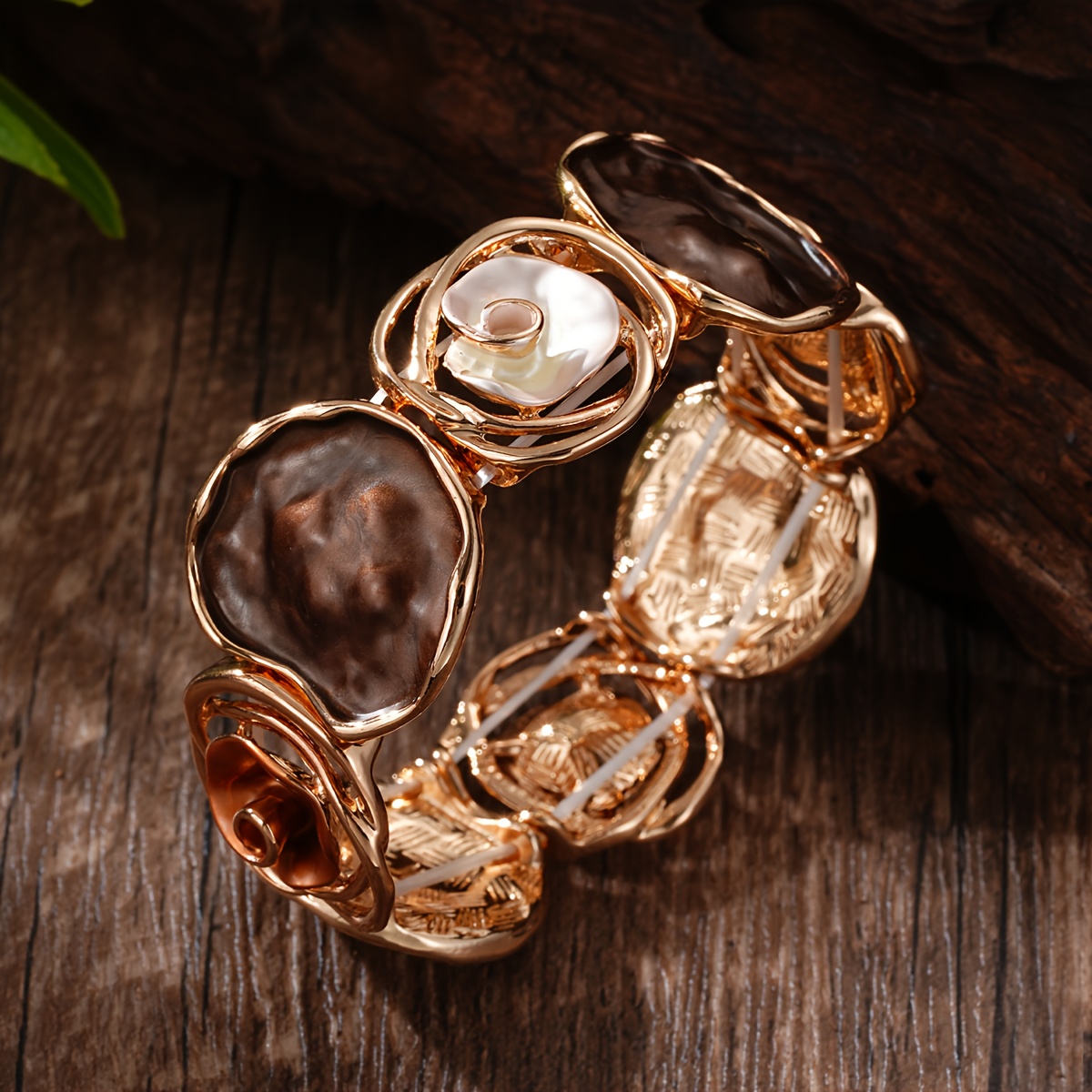 E-shop Blumen Design Armbänder für Damen, Braune Emaille Zinklegierung Armbänder, Böhmische Vintage Schmuck für den täglichen Gebrauch, Geschenke für