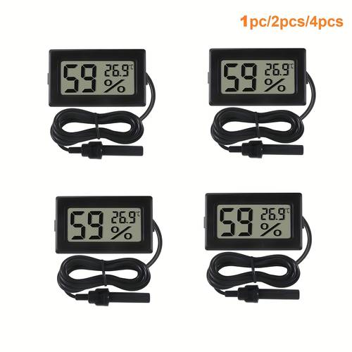 1 2 4pcs mini digital thermometer and hygrometer with probe lcd display shows celsius unit suitable for reptiles jars guitar cases greenhouses gardens refrigerators closets etc