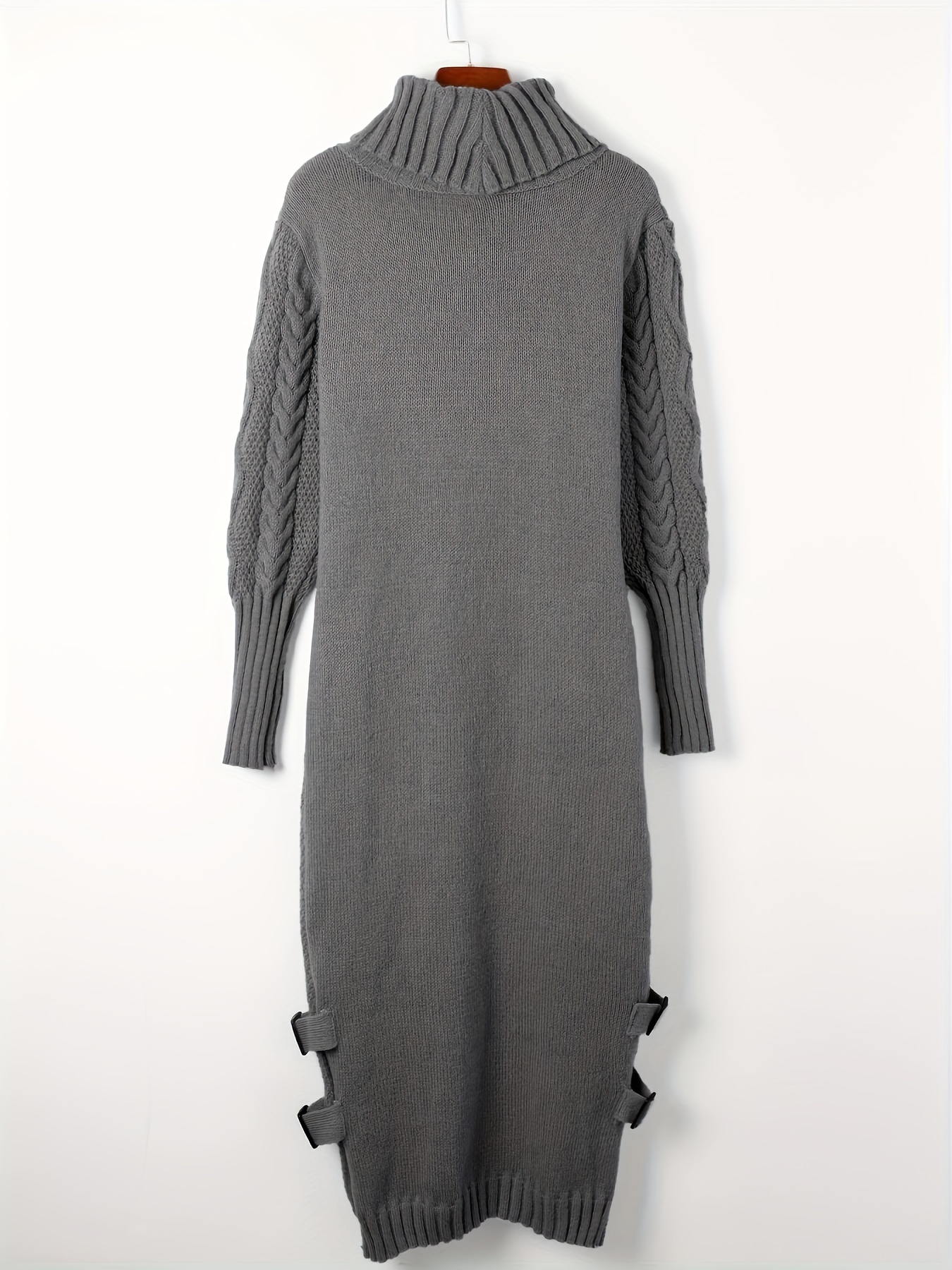 cable knit turtleneck sweater dress elegant long sleeve - Temu