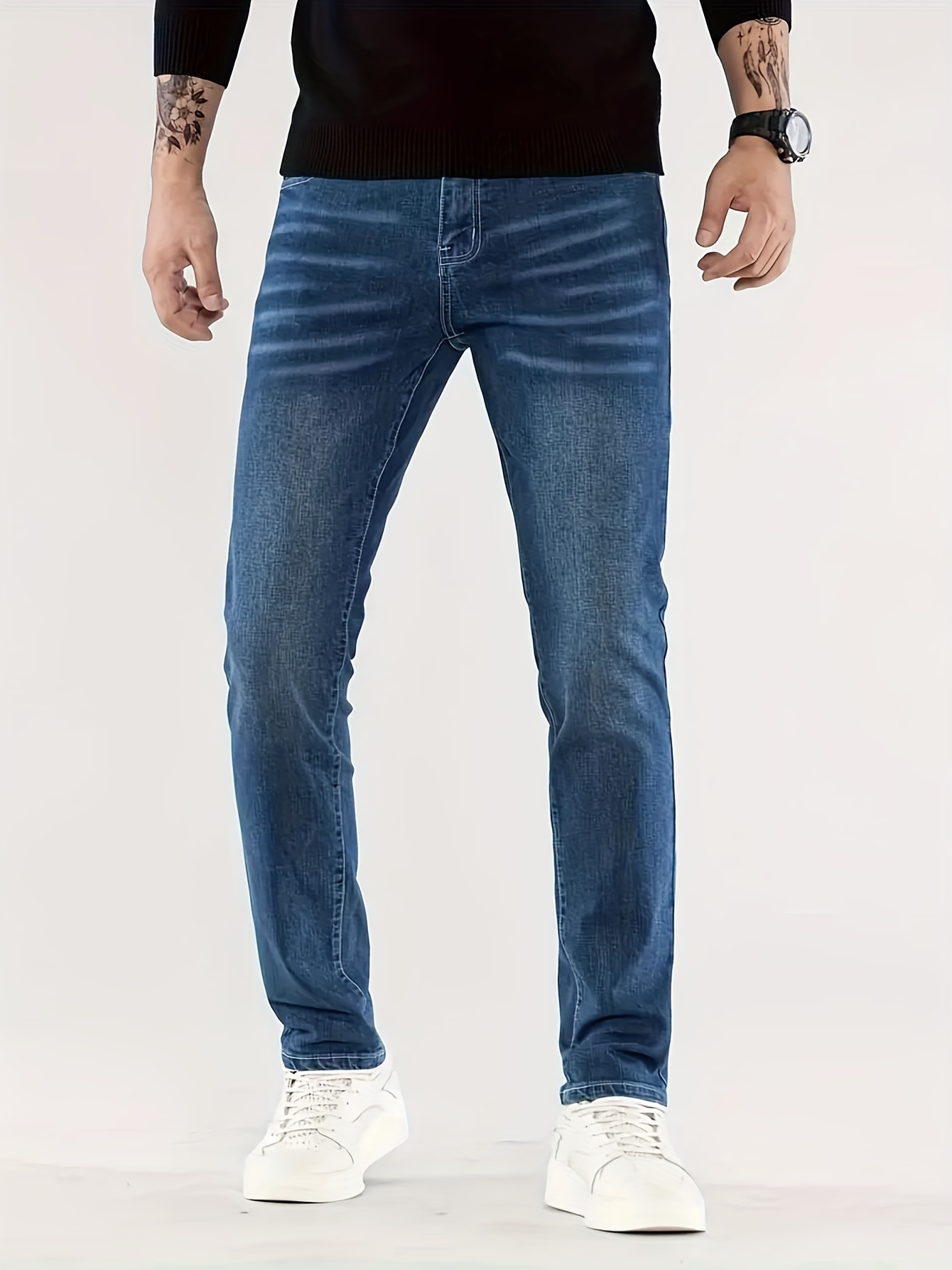 mens solid   with pockets formal cotton blend jeans for outdoor activities