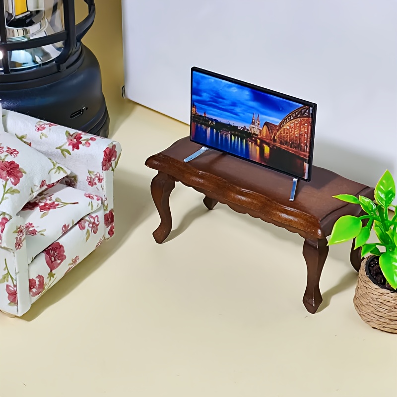 Toyvian Mini Téléviseur LCD 1/12 – Meuble TV Miniature Blanc, Décoration Maison De Poupée Salon/chambre