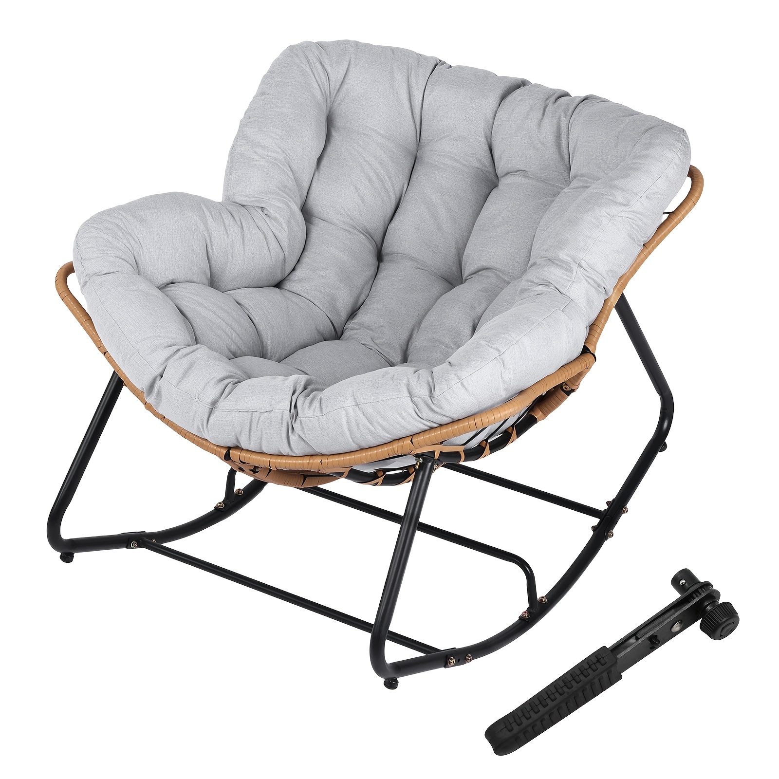 Chair, Outdoor Rocking Chair With 150kg Sturdy Load-bearing Frame, Thick Padded , Smooth Rocking Anti-tip Design | Lounge Rocking Chair For Balcony, Patio, Living Room Reading Corner, Relaxing Nap
