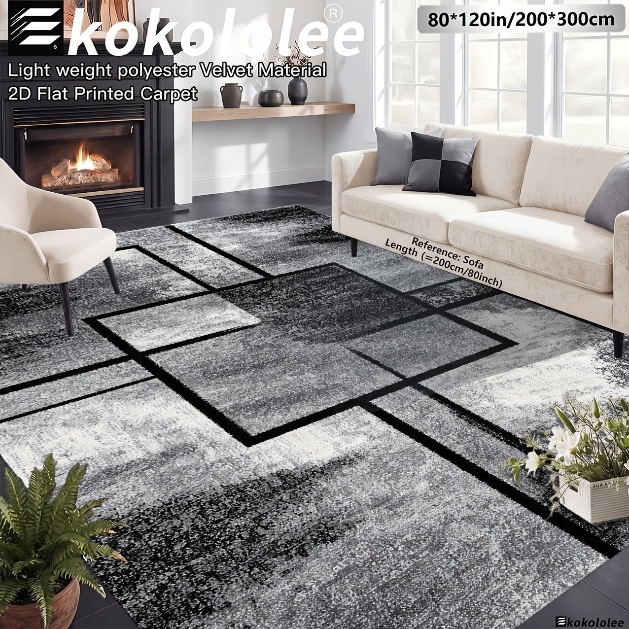 TEMU 1pc Luxury Velvet Area Carpet - Easy Geometric Retro Style Carpet, Non-slip Backing Machine Washable 100% Polyester Fiber - Areas Rooms,