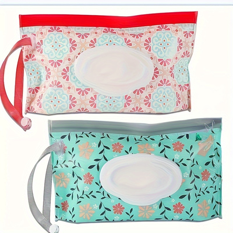 TEMU 2pcs/set Wipes Container, Diaper Wipes Bag For Moms On The Go, Reusable Portable Wipes Bag, Wipes Dispenser Container, Travel Wipes Holder,