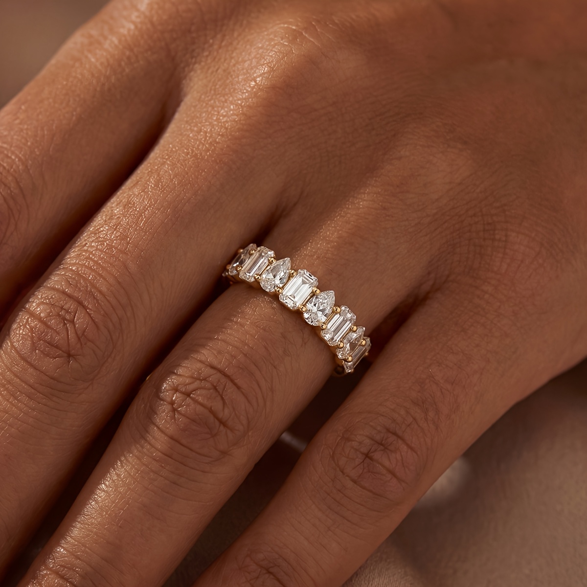 Women's Sparkling Rectangular Pear-Shape Engagement Ring