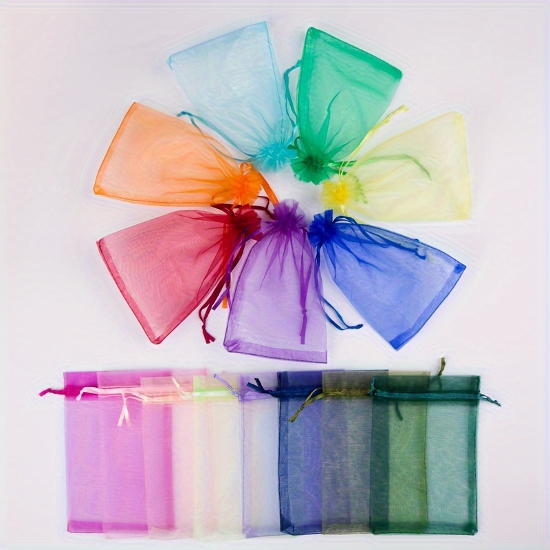 

50pcs Organza Drawstring Gift Bags - Pearl Sheer Candy Pouches For Wedding Favors, Jewelry Storage, And Christmas Halloween Treats - Assorted Colors