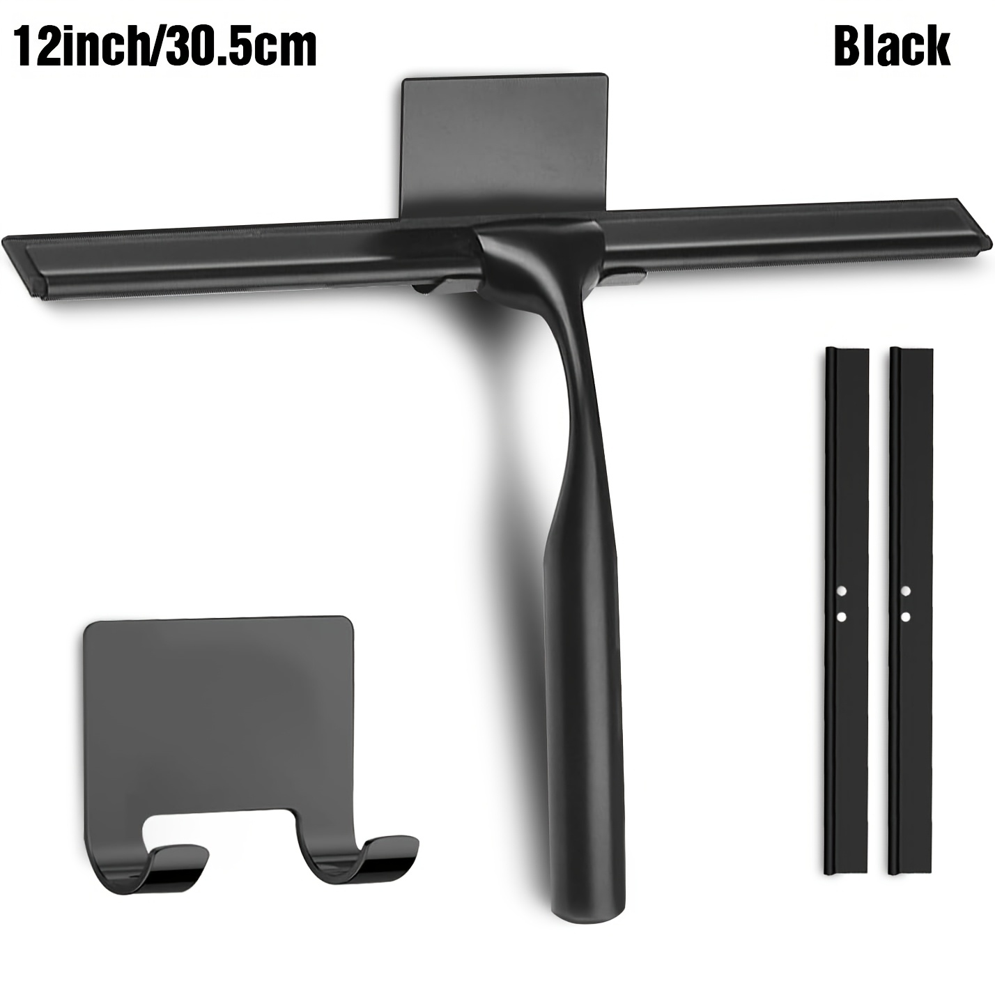 Shower Squeegee For Glass Door 12-inch Stainless Steel Bathroom Squeegee Window Wiper, Includes Adhesive Hook, And 2pcs Blade For Window Mirror Car All-purpose Squeegee