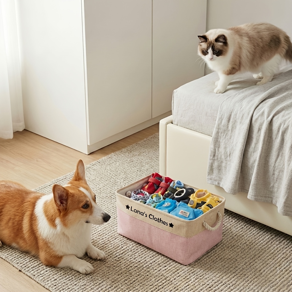 Custom Pet Storage Basket with Personalized Message, Multifunctional And Snack Organizer for Cats And Dogs, Pet Supplies And Clothing Storage, Without Battery