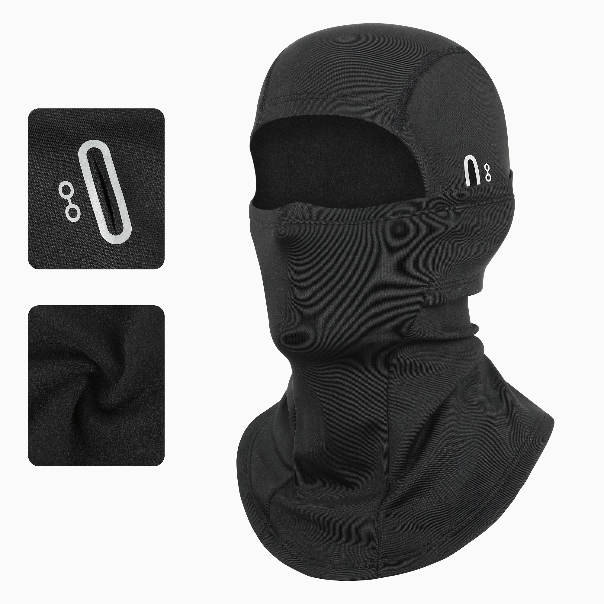 Image of Men And Women's Outdoor Warm Cycling Ski Mask Head Cover, Fleece Hat With Glasses Holes, -lined Full Face Cold Mask, Scarf For Fishing Skiing Sports Gift, Black And Green
